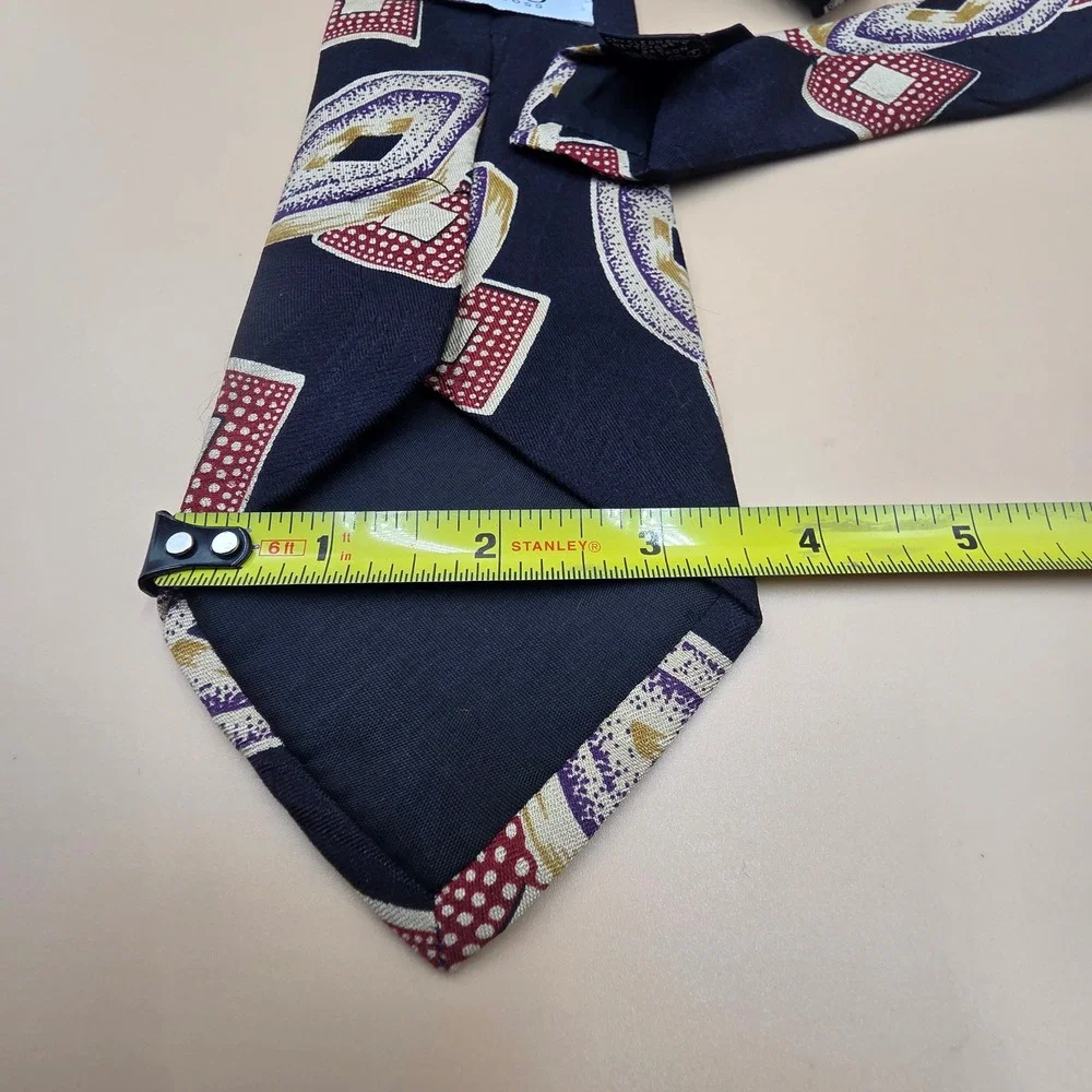Vintage Boss Mens Silk Necktie Geometric Abstract Purple Gold Navy Made in Italy
